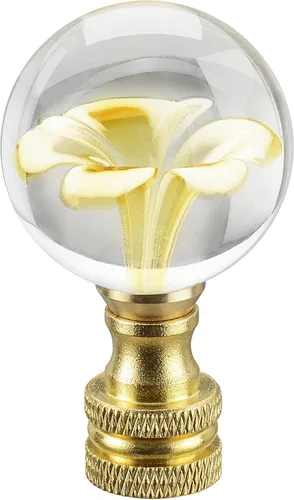 Aspen Creative 24035-21, Sphyer Finial para pantalla de lámpara, flor ámbar dentro de vidrio transparente en acabado de latón, 2 pulgadas de altura