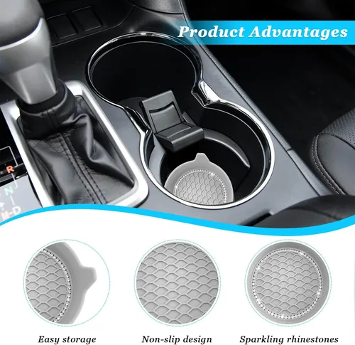 Miniatura 3 de Ziciner 4 unidades de portavasos para automóvil, portavasos de silicona antideslizante de 3.15 pulgadas, tapete para taza de automóvil con diamantes