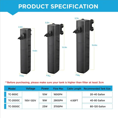 Miniatura 4 de Filtro interno para tanque de peces con filtración de esponja bioquímica de 4 etapas, bomba de filtro sumergible de flujo de agua ajustable de 18 W