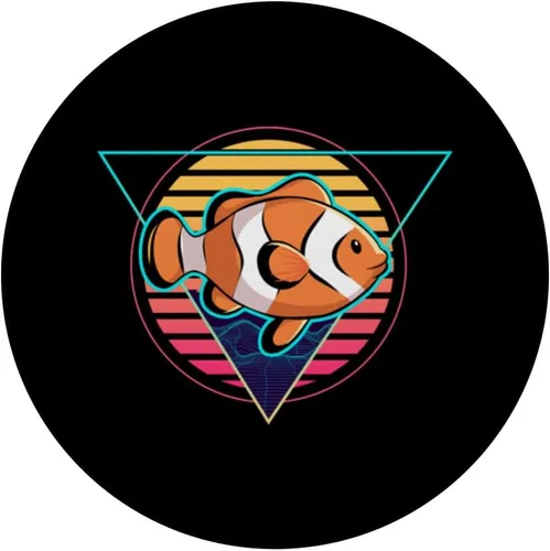Miniatura 3 de Clown Fish Futuristic Synthwave Vaporwave Aquarium Clown PopSockets Adhesive PopGrip