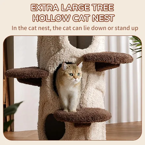 Miniatura 4 de RPZ Árbol para gatos de madera maciza de lujo de 54.7 pulgadas para gatos pequeños a medianos, poste rascador de madera natural con rama real