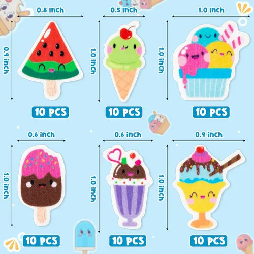 Miniatura 2 de WATINC 60 unidades de borradores de helado de regreso a la escuela, para niños, a granel, sandía, chocolate, paleta, lápiz, gomas, bolas de helado