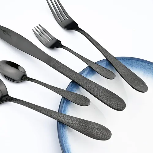 Miniatura 3 de Juego de cubiertos de acero inoxidable 18/10 de 5 piezas, cuchillo de cocina negro, tenedor, cuchara, vajilla para fiesta, cena, cubiertos, servicio