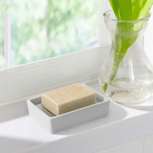 Miniatura 5 de TOPSKY Jabonera de cerámica de acero inoxidable para baño, doble capa, bandeja de jabón autodrenante, di no al jabón blando, fácil limpieza (blanco)