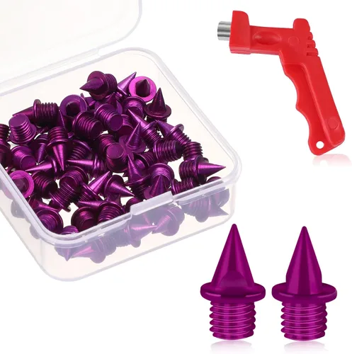 Miniatura 10 de JULMELON 60 Puntas de Pista de 1/4 Pulgada de Acero al Carbono, Puntas de Carbono de Peso Ligero con Llave de Pico para Zapatos de Pista, Campo
