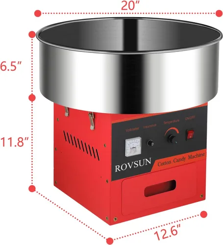 Miniatura 6 de ROVSUN Máquina comercial de algodón de azúcar de 21 pulgadas, máquina eléctrica de algodón de azúcar con cuenco de acero inoxidable, cuchara