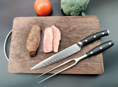 Miniatura 5 de Juego de cuchillo y tenedor para tallar – con cuchillo de trinchar de 8 pulgadas y tenedor de metal recto de 8 pulgadas, triple remache de acero