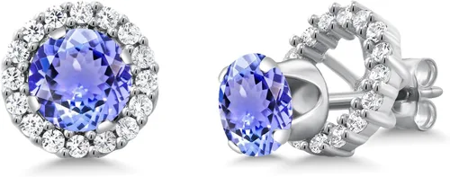 Miniatura 141 de Gem Stone King Aretes redondos de plata de ley 925 de 0.236 in con piedra natal extraíble para mujer