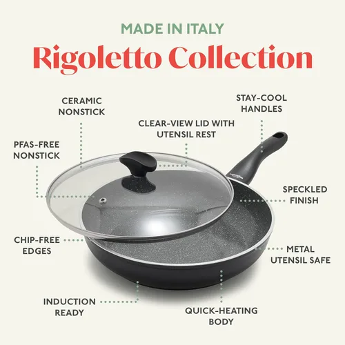 Miniatura 4 de Rigoletto - Sartén antiadherente y tapa de 3.1 cuartos de galón, fabricada en Italia, superficie de cerámica en capas sin PFAS, lista
