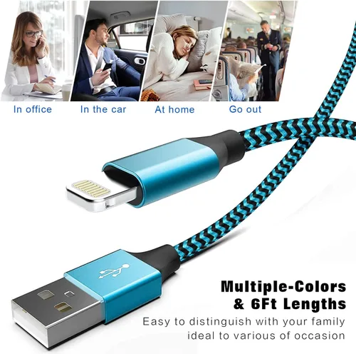 Miniatura 6 de SHUSEL Paquete de 3 cargadores para iPhone, cable Lightning USB de 6 pies, certificado MFi, carga rápida, nailon trenzado para iPhone, cable