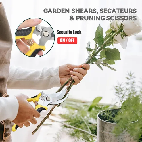Miniatura 5 de Tijeras de podar, paquete de 3 tijeras de jardín, podadoras de mano, tijeras de jardín de acero inoxidable, podadoras para jardinería, tijeras