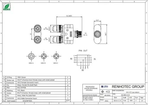 Miniatura 3 de Elecbee M12 Y Conector 4 Pin Macho a Hembra A Código Unshiled Adaptador Impermeable Hembra a Macho 4 Pin M12 Conector Impermeable (1)