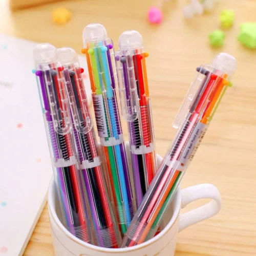 Miniatura 6 de Hutou Paquete de 4 bolígrafos multicolores 6 en 1 de 0.020 in, 6 colores, retráctiles, para niños, recuerdos de fiesta