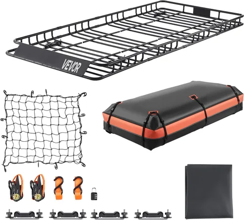 Miniatura 12 de VEVOR Cesta de Carga para Portaequipajes de Techo, 64" x 39" x 6" Transportador de Carga para Techo con Extensión, Acero Resistente de Servicio