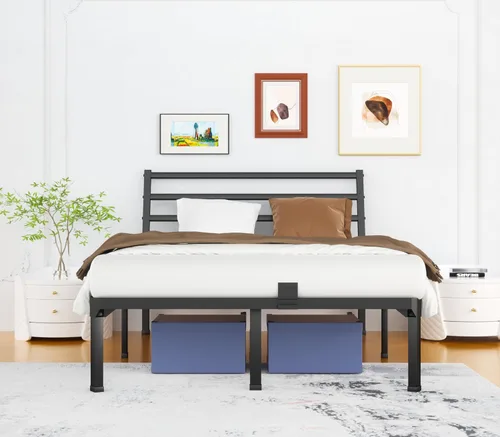 Miniatura 5 de ROIL Base de cama de tamaño individual de 14 pulgadas con tapón deslizante para colchón, plataforma de metal con listones de acero antichirridos