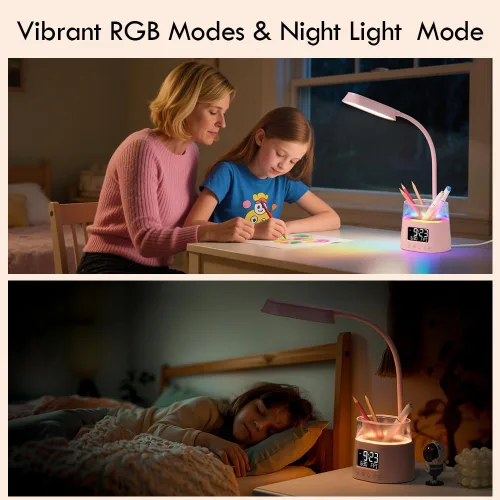 Miniatura 6 de WILIT Lámpara de escritorio LED para dormitorio universitario, lámpara de estudio para estudiantes con puerto de carga USB, soporte para bolígrafos
