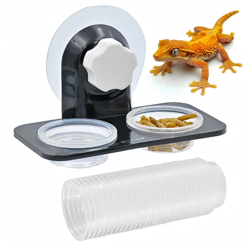 Miniatura 8 de Repisa de alimentación de Gecko con cresta [ventosa], con 10 tazas de acero inoxidable para alimentos de 0.5 onzas, cuencos de comida para reptiles