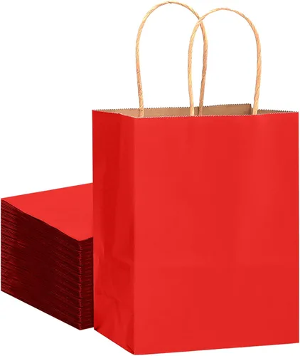 Miniatura 14 de qiqee Bolsas grandes de papel kraft con asas de 13 x 10 x 5 pulgadas, 32 bolsas de papel de regalo, bolsas de color sólido rosa brillante