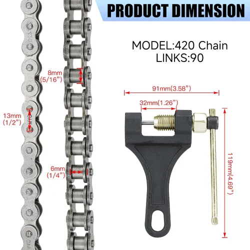Miniatura 8 de YOXUFA Mini piñón de bicicleta 60T con 420 cadenas 90 eslabones compatibles con Coleman CT200U BT200X CT200U-EX Baja Warrior Massimo TrailMaster