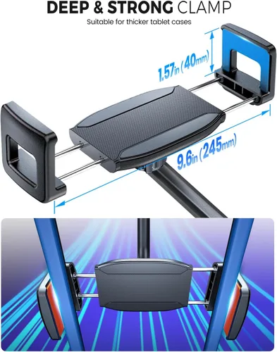 Miniatura 2 de eSamcore Abrazadera para tableta ampliada, clips de montaje de profundidad de 1.57 pulgadas para funda gruesa, ajuste de rótula de 0.669 in