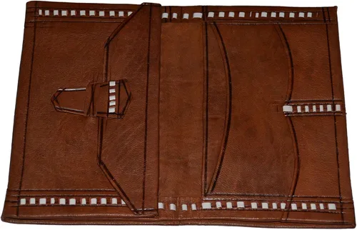 Miniatura 3 de Cartera de cuero marroquí hecha a mano con doble pliegue grande vintage exquisito práctico chocolate