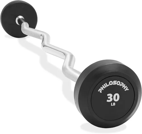 Miniatura 7 de Philosophy Gym Barra de Mancuerna de Goma Fija, Barra EZ Curl con Peso Precargado para Entrenamiento de Fuerza y Levantamiento de Pesas