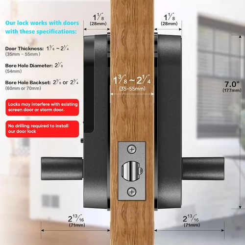 Miniatura 6 de Cerradura inteligente de puerta con huella dactilar, asa y teclado – entrada sin llave Bluetooth para puerta delantera, hogar, niños, invitados