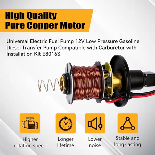 Miniatura 7 de Bomba de combustible eléctrica universal 12V 2.5-4.5 PSI en línea externa 5/16 pulgadas compatible con carburador marino diesel a gas marino E8016S