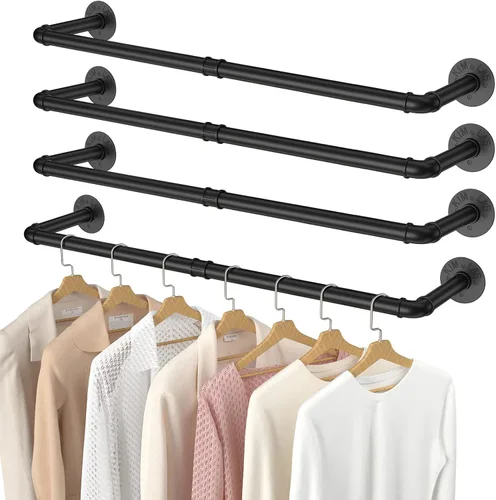 Elibbren Paquete de 4 percheros de montaje en pared, perchero industrial de 38.4 pulgadas, perchero para colgar ropa, barra de hierro resistente