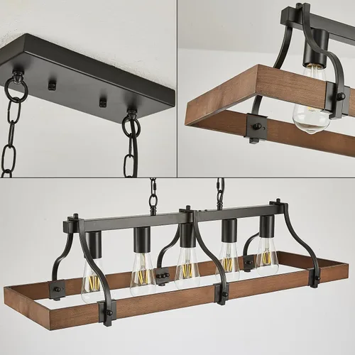 Miniatura 5 de Candelabros de granja para comedor, lámpara rústica de isla de cocina de 5 luces, techo rectangular industrial industrial negro