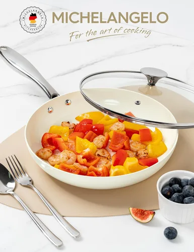 Miniatura 6 de MICHELANGELO Sartén pequeña con tapa, sartén antiadherente de 8 pulgadas, sartén de cerámica no tóxica, apta para horno, compatible con inducción