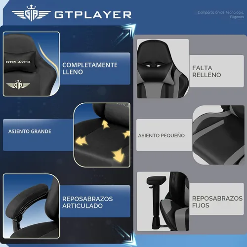 Miniatura 7 de GTPLAYER Silla de juegos grande y alta de tela con cojín de resorte de bolsillo, silla ergonómica de computadora de respaldo alto con reposapiés