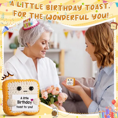 Miniatura 7 de Divertida tostada de croché para cumpleaños, regalo para mujeres, hombres, mamá, papá, niñas o niños; tostada de croché única como alternativa a