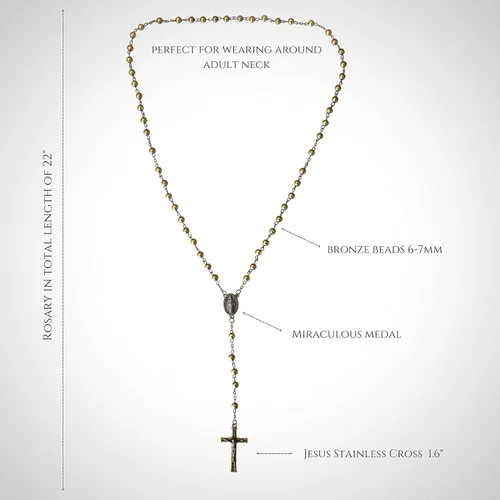 Miniatura 6 de Nazareth Store Collar con cuentas de rosario de bronce de la Segunda Guerra Mundial con diseño de combate, medalla milagrosa con crucifijo, Zinc, No