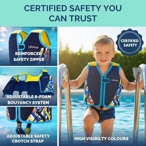 Miniatura 3 de Limmys Chaleco de natación para niños pequeños y niños, ayuda de natación de flotabilidad ajustable, certificado de seguridad CE, diseño galardonado