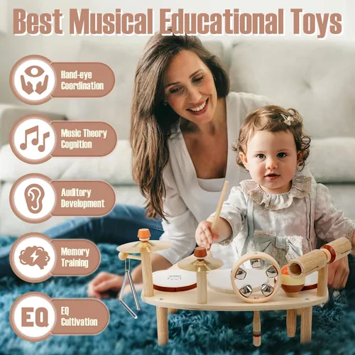 Miniatura 3 de Juego de Tambores para Niños - Juguetes Montessori para Niños de 2 Años, Niño o Niña, Regalos de Cumpleaños, 11 en 1 Instrumentos Musicales