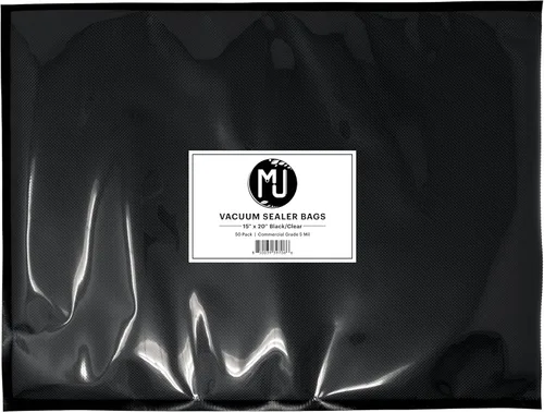 MJ Bolsas selladoras al vacío de grado comercial para almacenamiento de alimentos, Sous Vide | Paquete de 50 (15" x 20" 5 mil, negro y transparente)