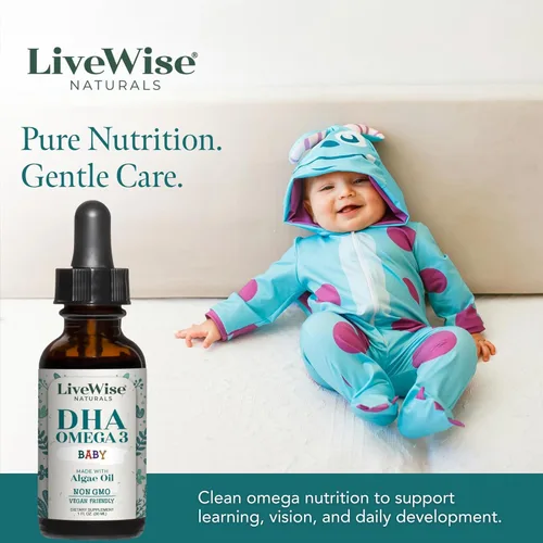 Miniatura 7 de LiveWise Naturals Omega 3 DHA Baby Drops - Omega 3 líquido vegano para bebés o bebés de hasta 2 años - Suplemento esencial de DHA para el cerebro