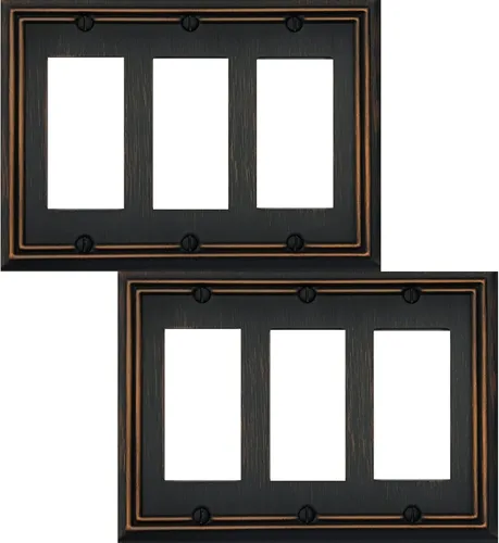 OKAWYC Cubierta de Interruptor de Luz Decorativa Triple Adler Placa de Pared de Metal, Paquete de 2 Bronce Envejecido 3 Gang Triple Rocker, para