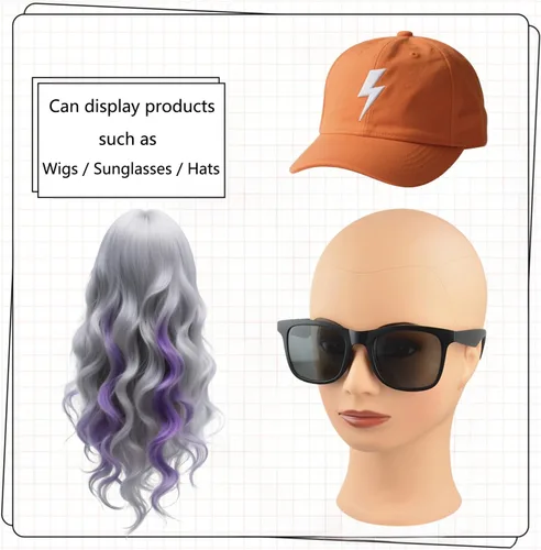 Miniatura 6 de Cabeza de maniquí calvo profesional de cosmetología para hacer pelucas, exhibir pelucas, anteojos con pasadores en T (marrón y rojo, 18.9 pulgadas)