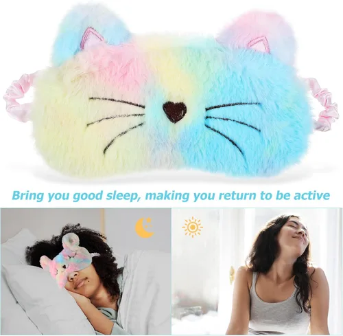 Miniatura 6 de Healifty 3 piezas de felpa para dormir, ojos de conejo, gato, mullido y peludo, cubierta de sueño de unicornio para dormir, sombra de ojos suave