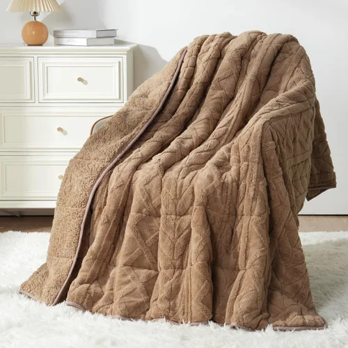 Miniatura 10 de Mr. Sandman Manta con peso de forro polar para adultos, tamaño Queen de 15 libras, manta pesada con jacquard de felpa suave y sherpa cálido, manta