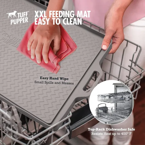 Miniatura 7 de Tuff Pupper XXL Tapete de alimentación para perros 36x24 para comida y agua Tapete impermeable de silicona para pisos Tapete de comida para Gris