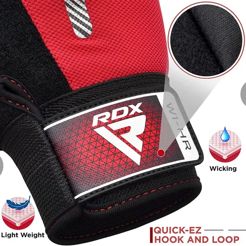 Miniatura 6 de RDX Guantes de levantamiento de pesas para gimnasio, entrenamiento de fitness, protección completa acolchada antideslizante, ultra ventilados, Rojo