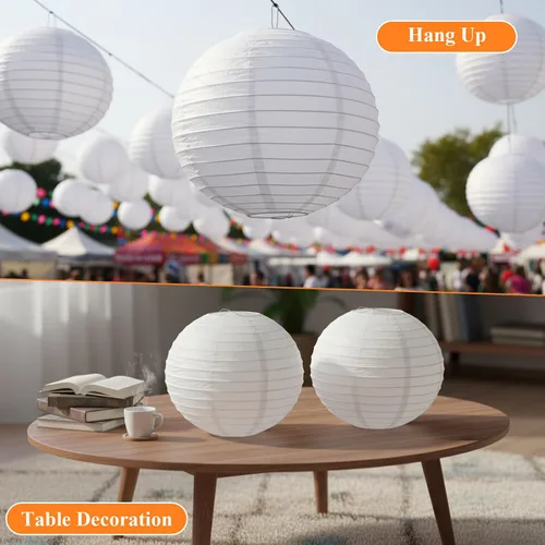 Miniatura 6 de 30 linternas de papel blanco, a granel de 10 pulgadas decorativas colgantes de bola redonda de papel lámparas de papel chino japonés lámpara