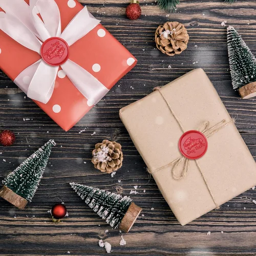 Miniatura 6 de Kit de sellos de cera de Navidad, sellos de cera de Navidad con mango de madera, 120 cuentas de sello de cera, cuchara para derretir cera y velas