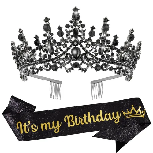 Miniatura 13 de VELSCRUN Tiara de cumpleaños de cristal azul para mujeres y niñas, banda "It's My Birthday", corona de princesa reina con peines, decoraciones