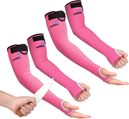OriStout Mangas de jardinería resistentes a cortes con orificio para el pulgar, rosa, 2 pares, mangas protectoras para el brazo para trabajo en el