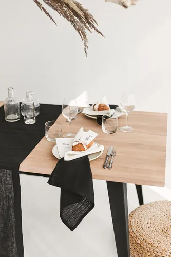 Miniatura 6 de Pure 100% Linen Table Runner - Thick 260-GSM 15x72-inch Black Table Runner - Natural Fiber Dining Table Runners