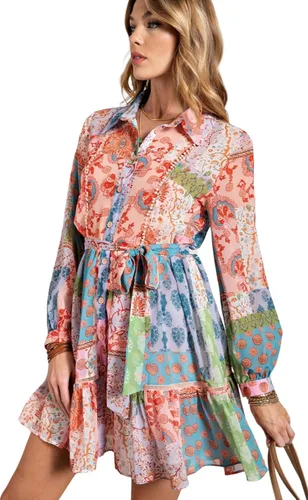 Miniatura 7 de Vestido camisero de manga larga con estampado de flores multicolor